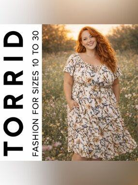 Torrid Cream Gilded Florals Challis Off-Shoulder Midi Dress, Large, NWT!